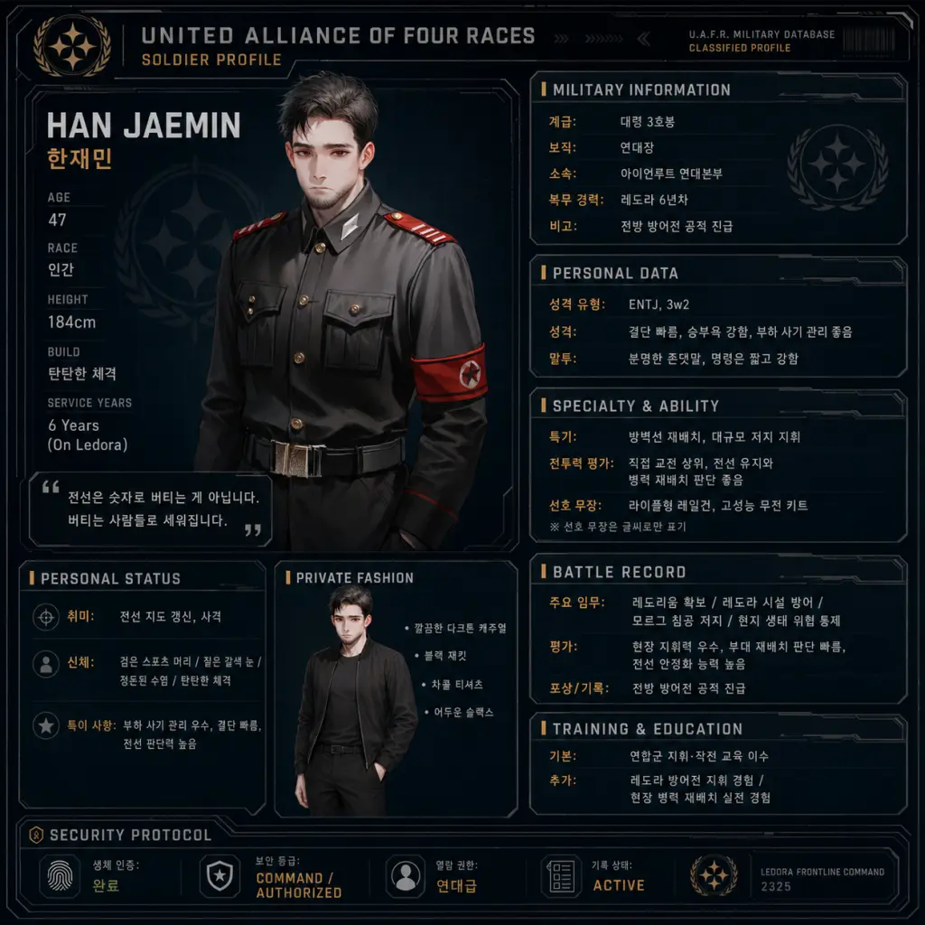 아이언루트 연대본부 소속 캐릭터 코드 Z1 정보 시트
